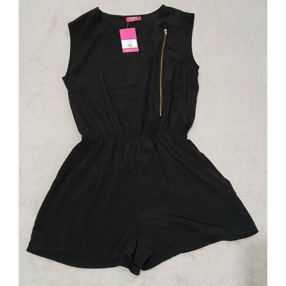 Shasa made in USA womens medium black romper cinched elastic waist $549